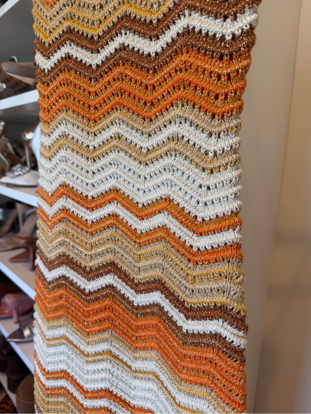 Vici Multicolor Chevron Knit Midi Dress - White, Yellow, Orange, Brown - Picture 4 of 6